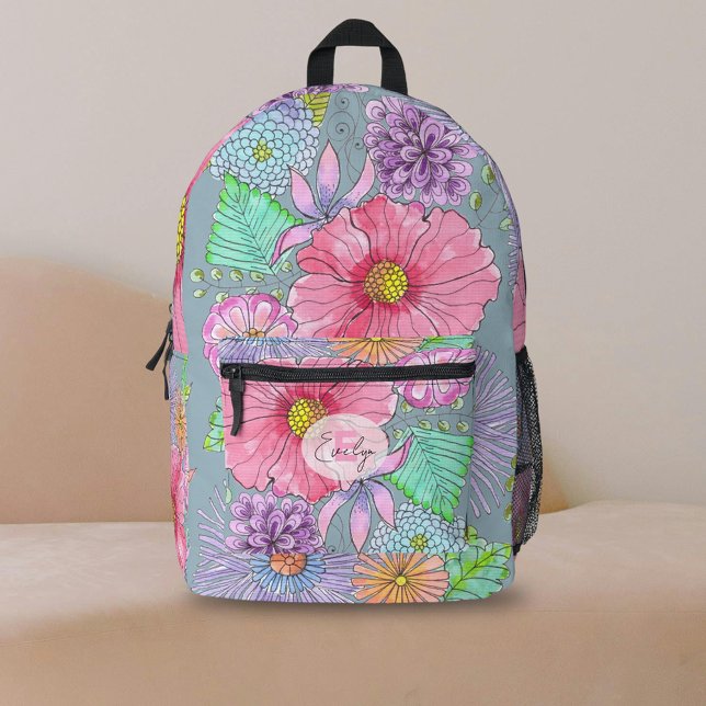 Blätter und Name für Aquarellblüten Bedruckter Rucksack (Von Creator hochgeladen)