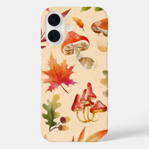 Blätter und Pilze aus dem Herbst iPhone 16 Hülle
