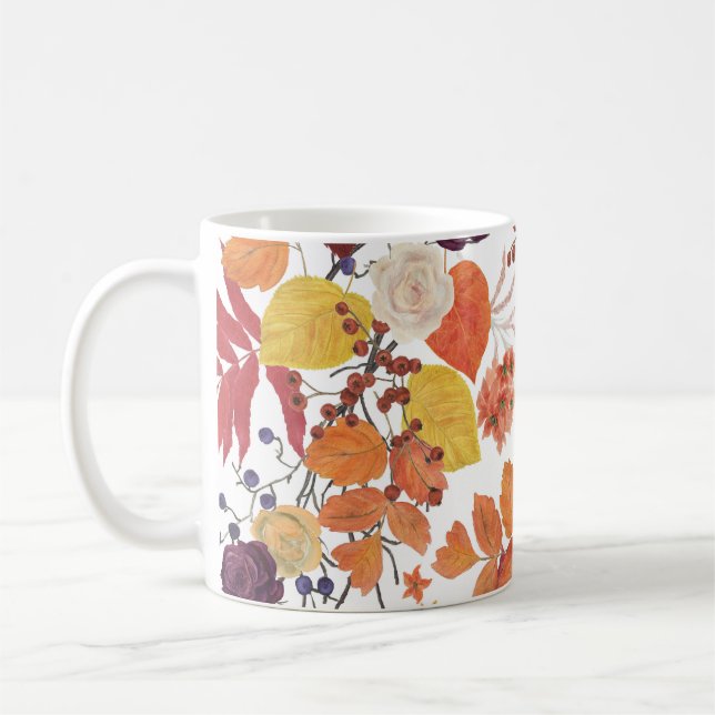 Blätter und Rose für die Wasserfarbe im Herbst Kaffeetasse (Links)