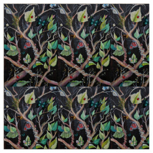 Blätter und Schmetterlinge, handgemalt Stoff