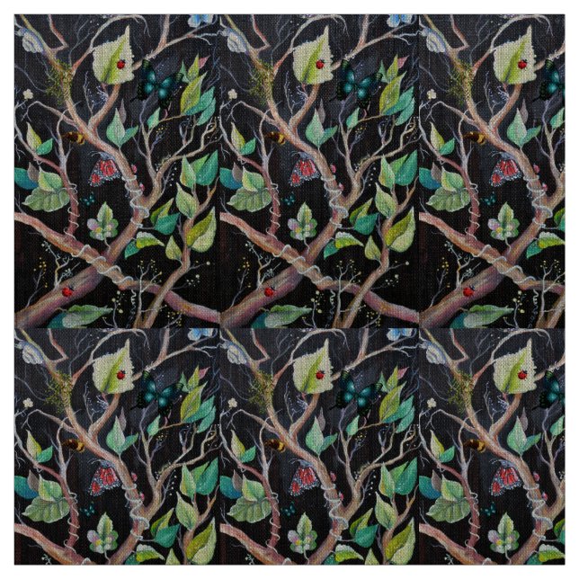 Blätter und Schmetterlinge, handgemalt Stoff (Muster)