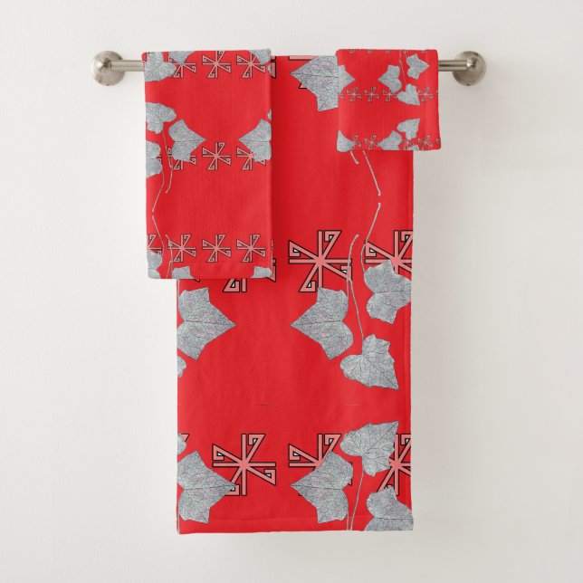 Blätter und Sternchen Rot  Badhandtuch Set (Insitu)