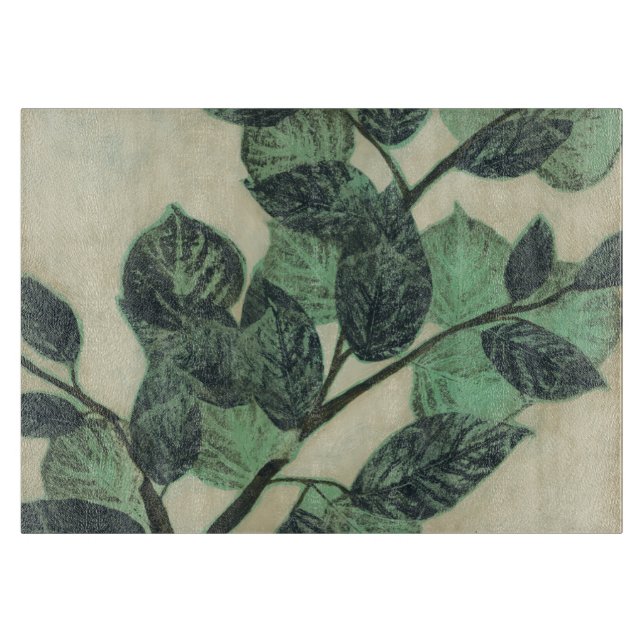 Blätter und Verzweigungen auf dem Hintergrund der  Schneidebrett (Vorderseite)