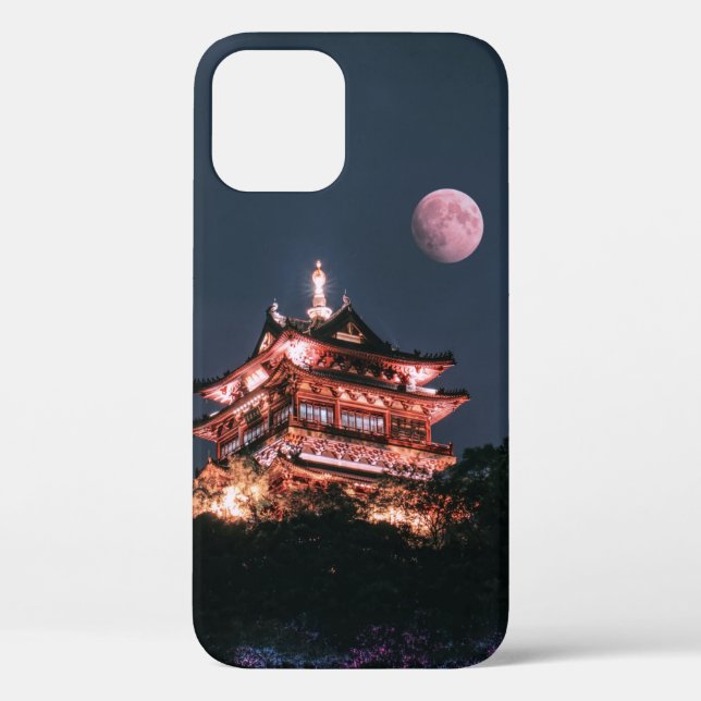 BLÄTTER UND WEISSER TEMPEL UNTER VOLLMOND Case-Mate iPhone HÜLLE (Rückseite)