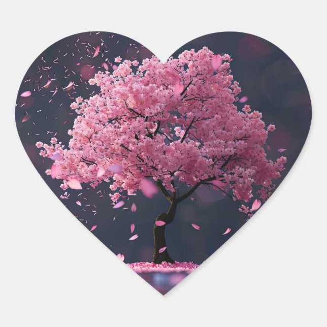 Blätter von der Kirschblüte fallen Herz-Aufkleber (Vorderseite)