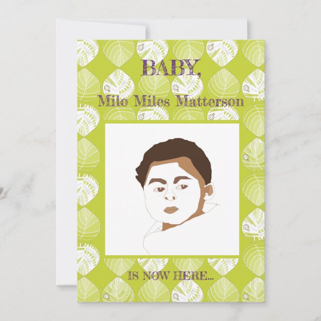 Blätter von Fischköpfen New Kiwi White Birth Ankündigung (Vorderseite)