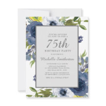 Blätter von Navy Yellow White Floral 75. Geburtsta