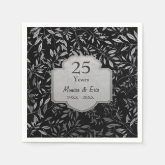 Blätter von Silber auf Schwarz 25. Hochzeitstag Serviette