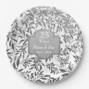 Blätter von Silber zum 25. Jubiläum Pappteller