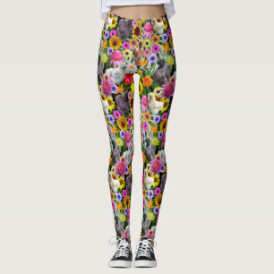Blätter von Silkie Bantam Chickens Tropische Blume Leggings