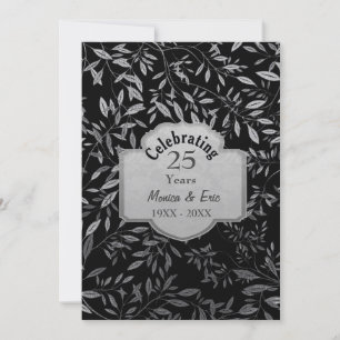 Blätter von Silver 25. Hochzeitstag Schwarz Einladung