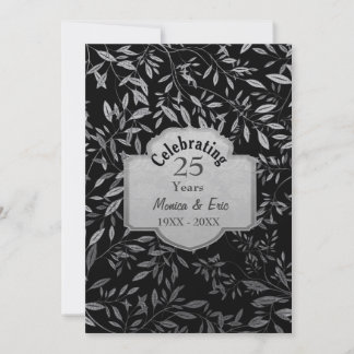 Blätter von Silver 25. Hochzeitstag Schwarz Einladung