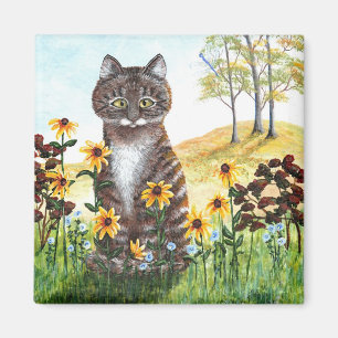 Blätter von Tabby Cat Fall Landscape Magnet