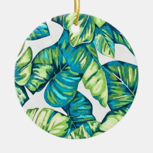 Blätter von Tropical Monstera und Banana Blue Gree Keramik Ornament