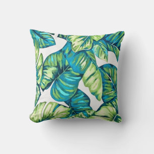 Blätter von Tropical Monstera und Banana Blue Gree Kissen