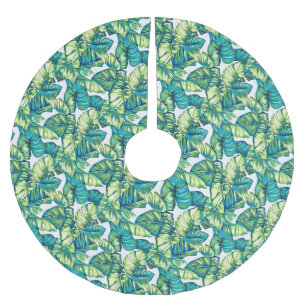 Blätter von Tropical Monstera und Banana Blue Gree Polyester Weihnachtsbaumdecke