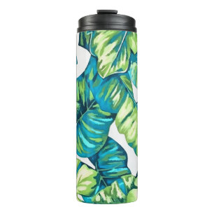 Blätter von Tropical Monstera und Banana Blue Gree Thermosbecher