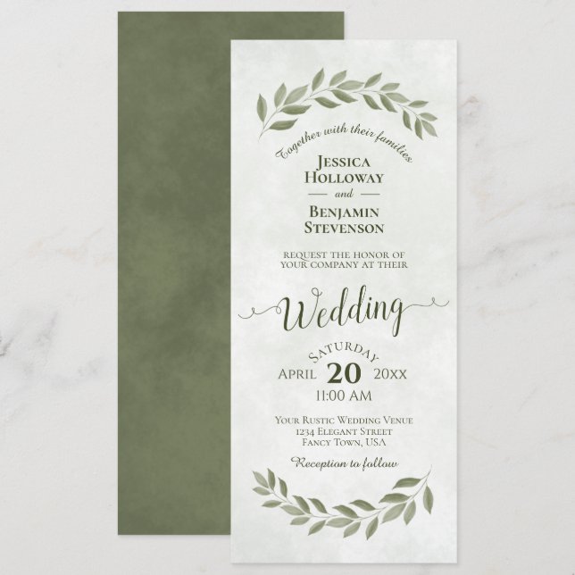 Blätter von Watercolor Laurel Sage Green Wedding Einladung (Vorne/Hinten)