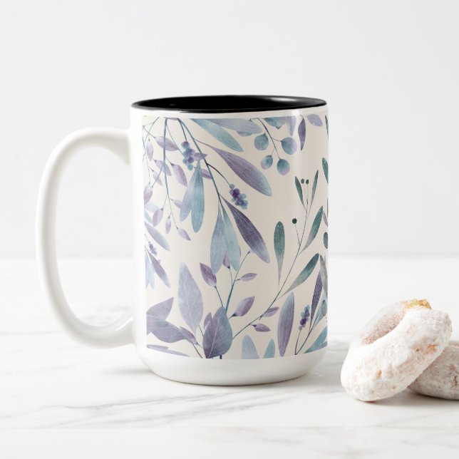 Blätter Wasserfarbe Elegante Zweifarbige Tasse (Mit Donut)