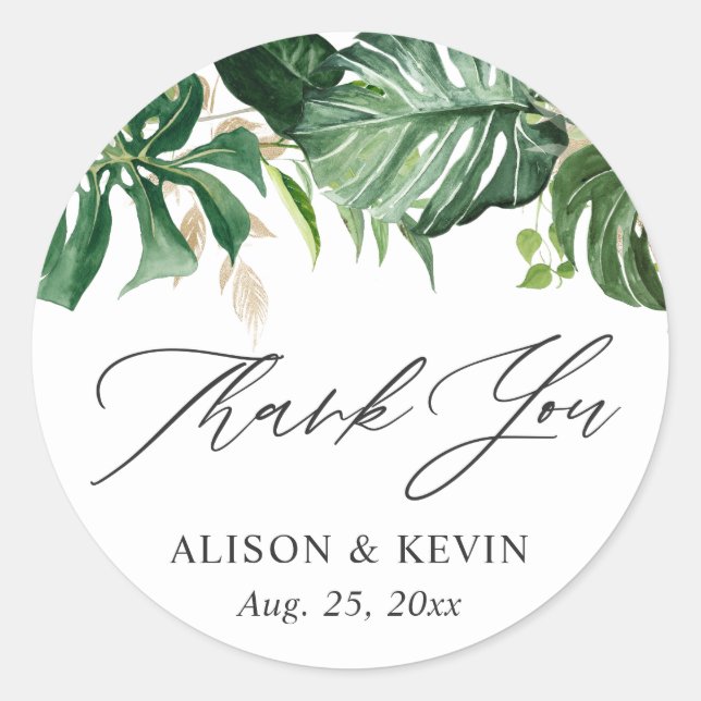 Blätter Wasserfarbe Tropische Palme Vielen Dank Runder Aufkleber (Vorderseite)