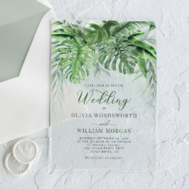 Blätter Watercolor Beach Wedding Acryleinladungen