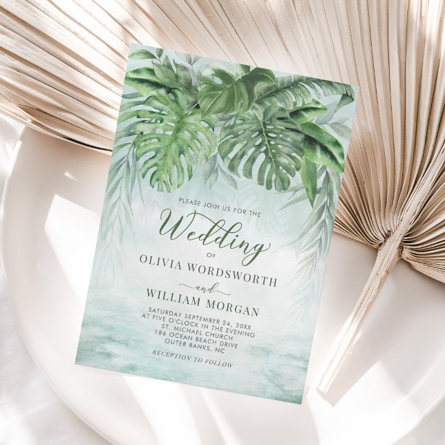Blätter Watercolor Beach Wedding Einladung (Von Creator hochgeladen)