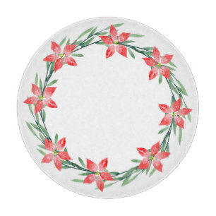 Blätter Watercolor Poinsettia Wreath Schneidebrett
