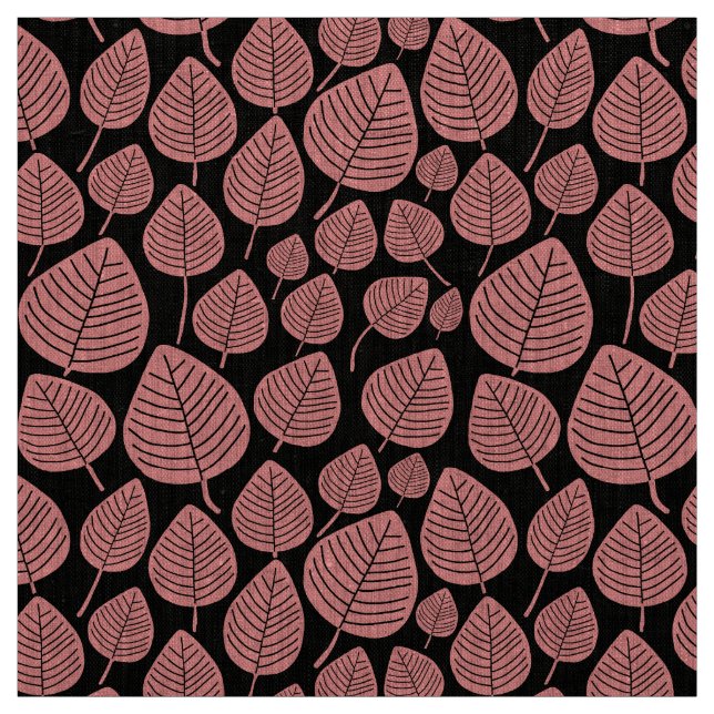 Blätter - Weich rosa auf schwarz Stoff (Muster)