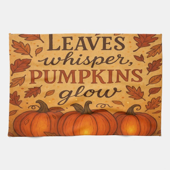 Blätter Whisper Pumpkins Glow - Herbst Küche Geschirrtuch (Horizontal)