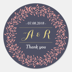 Blätter Wreath Monogram Wedding Dankeschön Sticker