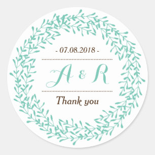 Blätter Wreath Monogram Wedding Dankeschön Sticker