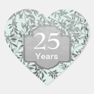 Blätter zum 25. Hochzeitstag Herz-Aufkleber
