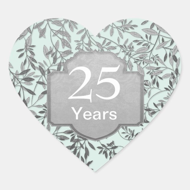 Blätter zum 25. Hochzeitstag Herz-Aufkleber (Vorderseite)