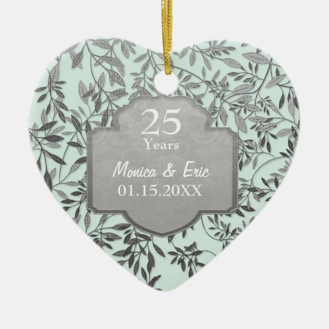 Blätter zum 25. Hochzeitstag Keramik Ornament (Vorne)