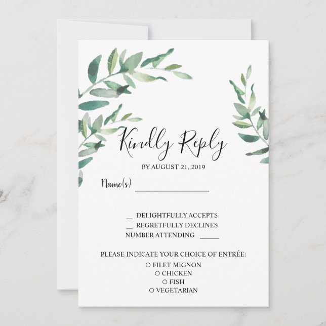 Blätter zum Hochzeitsessen RSVP Einladung (Vorderseite)