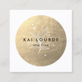 Blätter zur Gold Circle Pflanze und Stars Square Quadratische Visitenkarte
