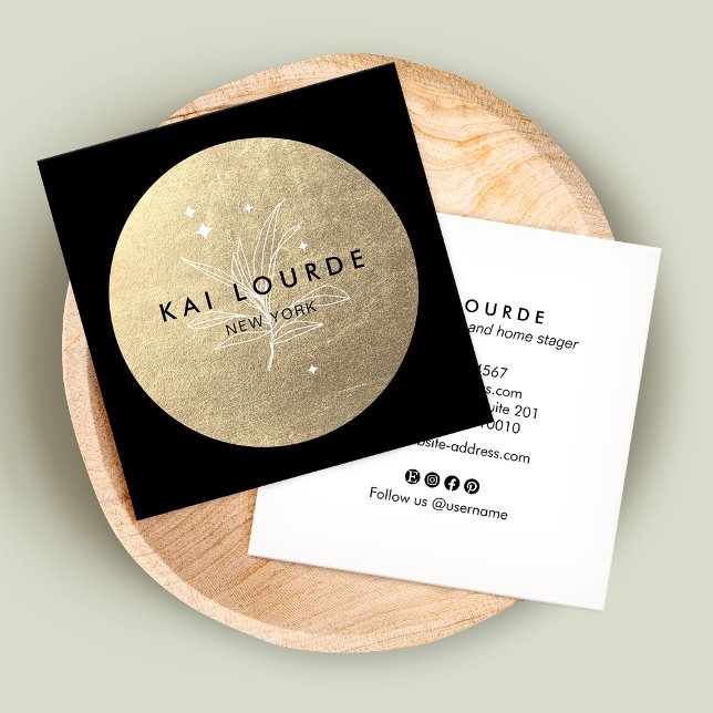 Blätter zur Gold Circle Pflanze und Stars Square Quadratische Visitenkarte (Von Creator hochgeladen)