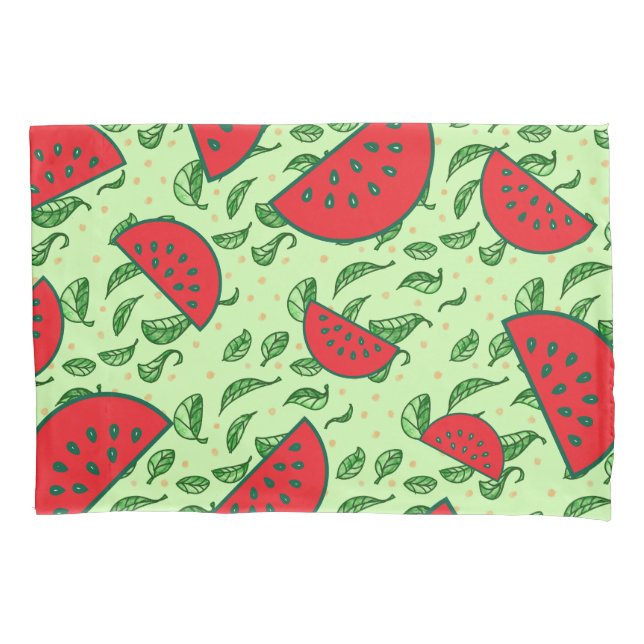 Blättermuster und Wassermelonen Kissenbezug (Vorderseite)