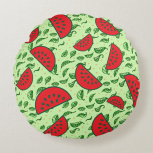 Blättermuster und Wassermelonen Rundes Kissen