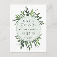 Blattfarbene Wasserfarbfoto-Save-the-Date-Postkart