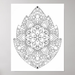 Blattförmiges Blumen-Mandala Erwachsenen-Malbuch Poster