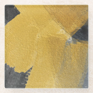 Blattgold, abstraktes schwarzes Design Glasuntersetzer