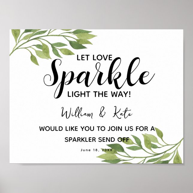 Blattgrüne Sparkler absetzen Hochzeit Poster (Vorne)