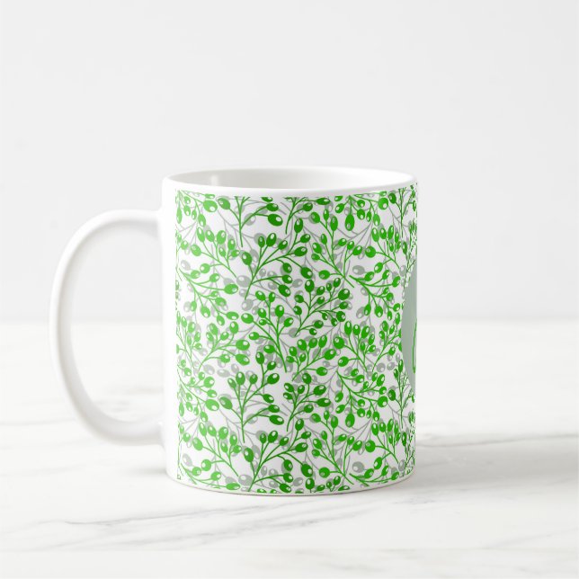 Blattgrünes Muster Modern Elegant Monogrammiert Kaffeetasse (Links)