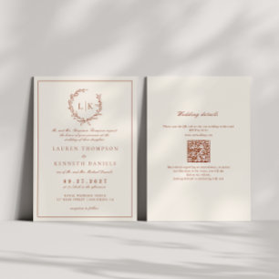 Blattkamm Terrakotta- und Creme-QR-Code-Hochzeit Einladung