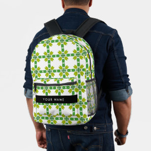 Blattmuster, grüne Blätter, Ihr Name Bedruckter Rucksack