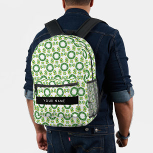 Blattmuster, grüne Blätter, Ihr Name Bedruckter Rucksack