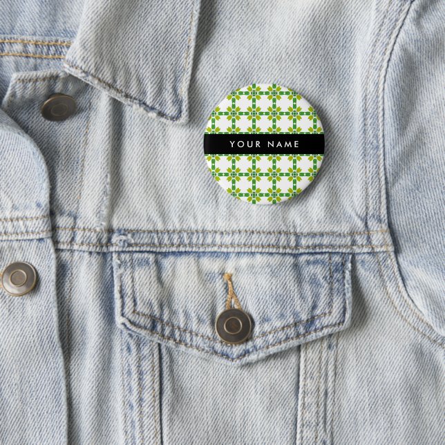 Blattmuster, grüne Blätter, Ihr Name Button (Beispiel)