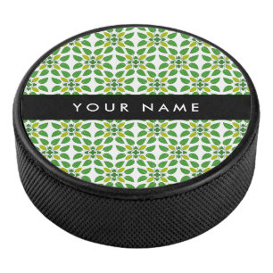 Blattmuster, grüne Blätter, Ihr Name Eishockey Puck