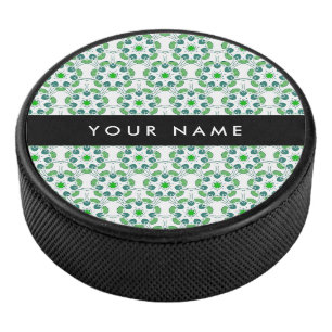 Blattmuster, grüne Blätter, Ihr Name Eishockey Puck